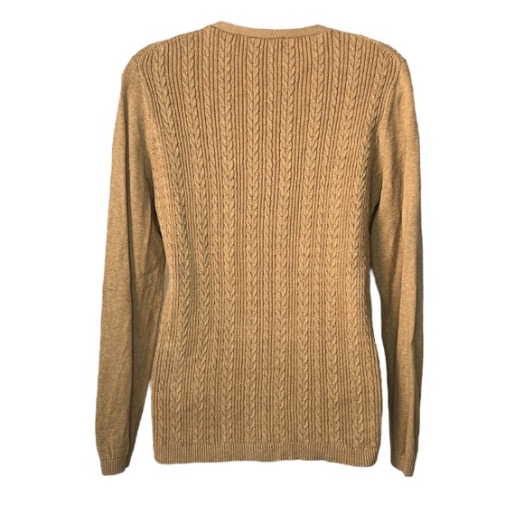 Talbots Women’s Cable Knit Long Sleeve V Neck 100% Cotton Sweater Tan Size Med - Picture 2 of 8